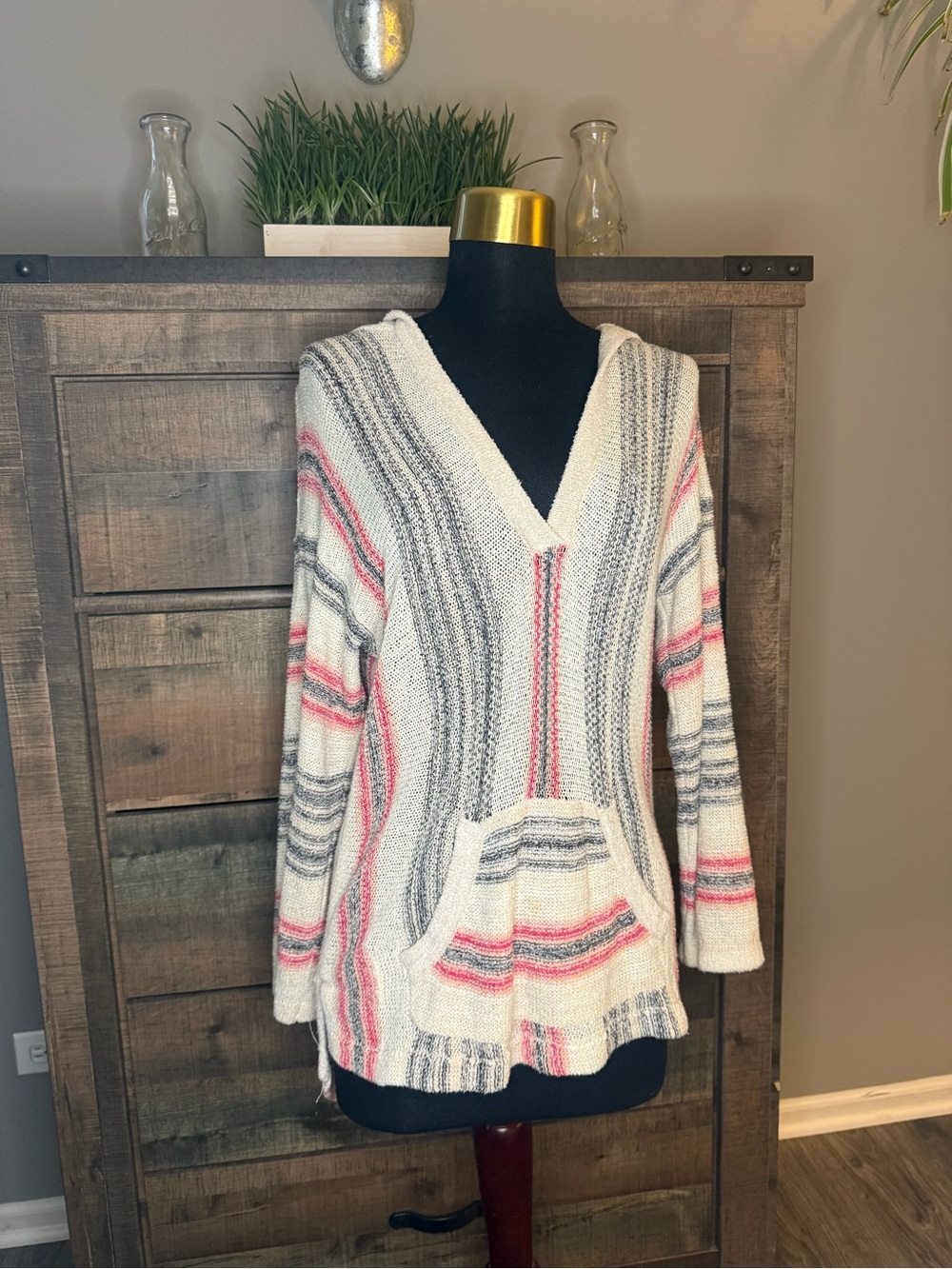 Billabong Baja Hoodie Sweater Pullover Striped Hooded Knit Top size S/M